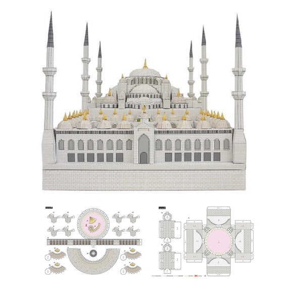 JIAHAOO Accurate Scale 3D Paper Model Blue Mosque Sudan for DIY Building Enthusiasts Architectural Collectible 39x23x21cm