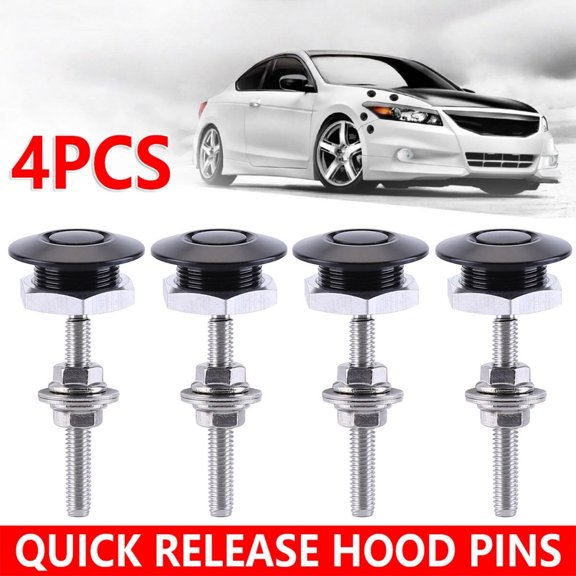 JIAHAOO Black Car Hood Locking Pins Push Button Quick Release 4 Pack Universal For All Vehicle Engine Bay Accessories