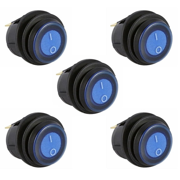 JIAHAOO Blue LED Round Switch Pack of 5 for Cost-Effective Bulk Purchasing with Reliable SPST Switching Mechanism