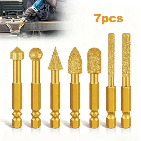 JIAHAOO Durable Diamond Grinding Bits 7Pcs 6mm Hex Shank For Glass Ceramic Stone Marble Carving Engraving Tool