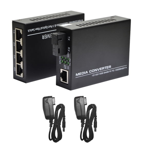 JIAHAOO Gigabit Ethernet to Fiber Media Converter, 4 RJ45 Ports for Network, Single Mode SC, Low Power
