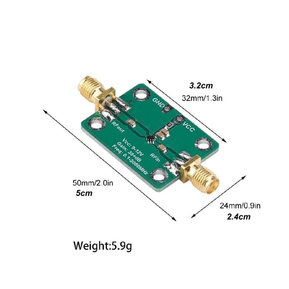 JIAHAOO Green Golden RF Amplifier 2 Pcs 0.1-2000 MHz 50 Impedance 10dBm Power Low Noise for FM Radio Remote Control Signal Amplification Work