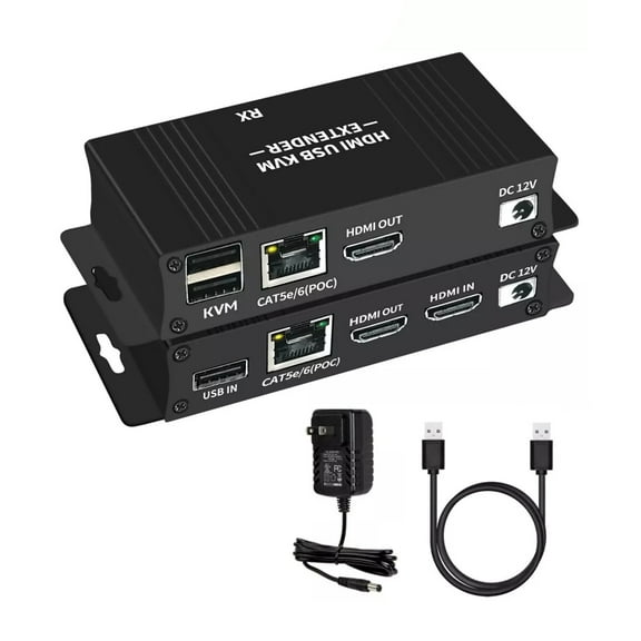 JIAHAOO HD KVM Over Cat5e/6 Extender USB Keyboard Mouse 1080p 60Hz 196ft Zero Latency Remote PC Control