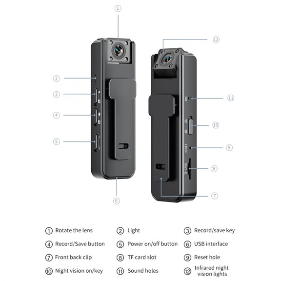 JIAHAOO Mini Wearable Body Camera IR Low Light Mode Anti Shake Video For Cycling Hiking Work Scene Recording