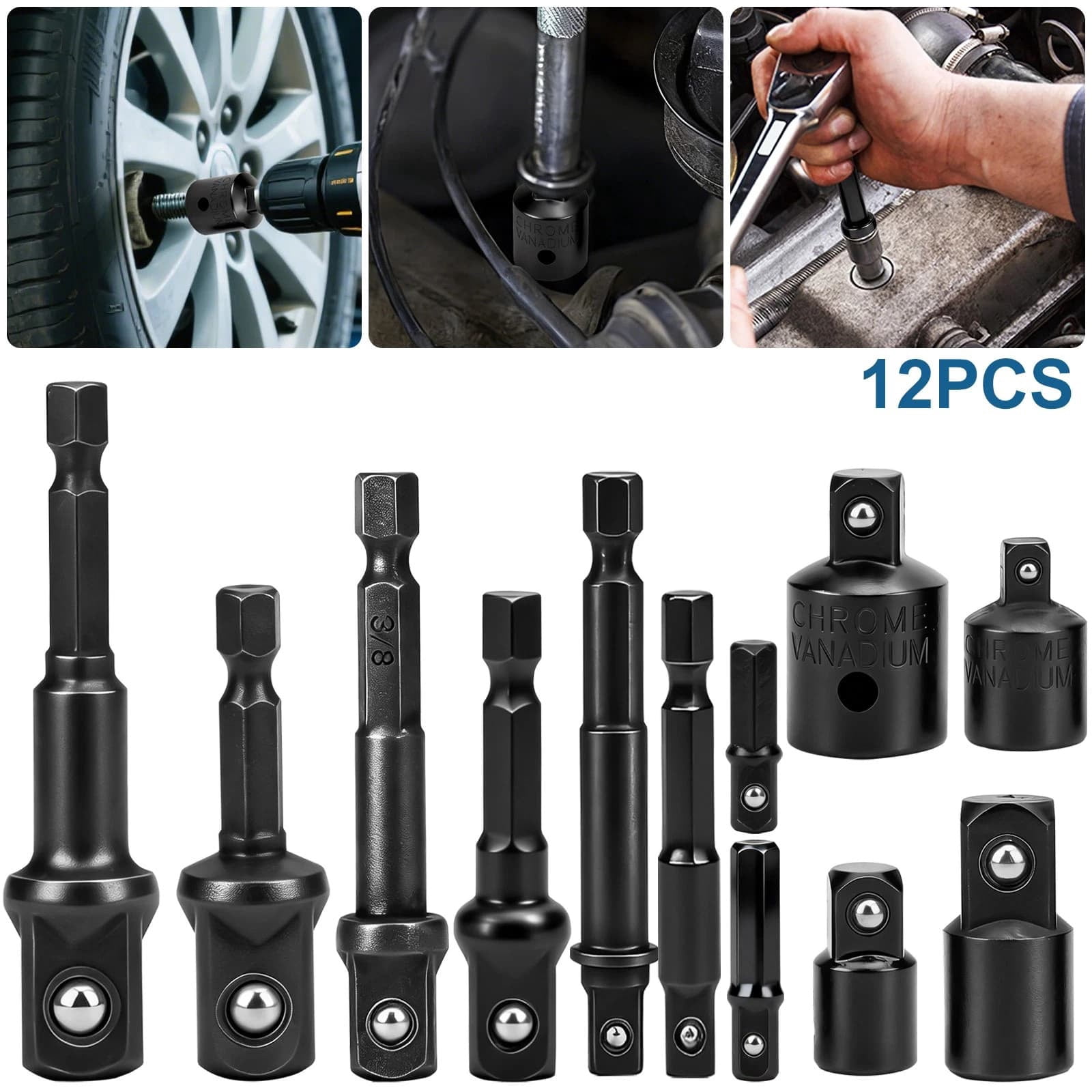 Socket Adapter Reducer Set JIAHAOO Multi Size Socket Adapter Reducer Set Hex Shank Square Drive ...