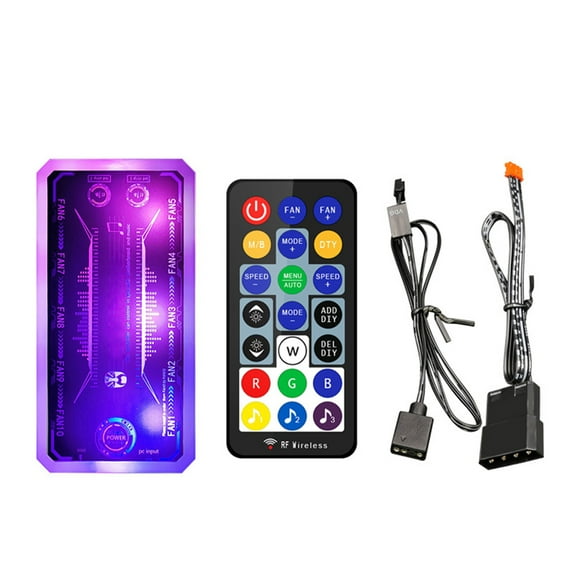 JIAHAOO PC RGB Fan Controller Remote Control 12V Cooling Chassis Silent Fan Hub Motherboard Sync 368 Color Modes Music Modes