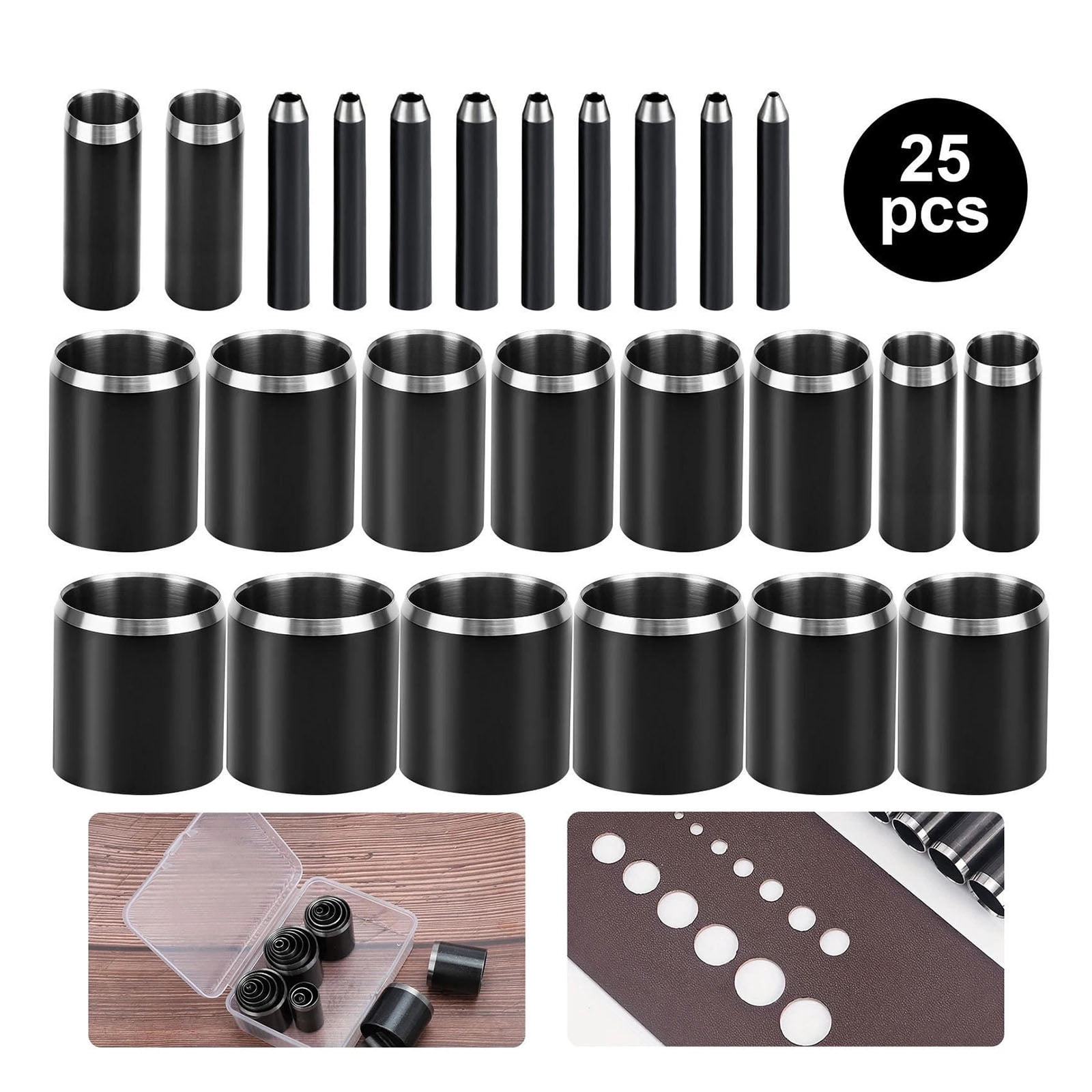 JIAHAOO Portable Leather Hole Punch Set 25Pcs Handheld Manual Tool For DIY Crafting Jewelry Making Leather Work