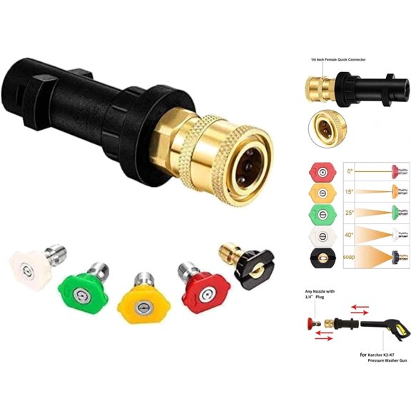 JIAHAOO Pressure Washer Nozzle Adapter Kit 1/4 Inch Quick Connect For Karcher K2-K7 Series 4000 PSI Car Washing Equipment