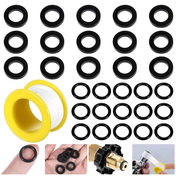 JIAHAOO Propane Tank Leakproof Seal Kit 15 O-Rings 15 Gaskets 1 Thread Tape For Outdoor Grill Heating Equipment