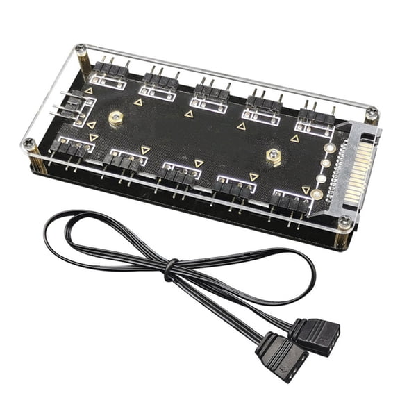 JIAHAOO RGB Lighting Hub 10 Ports 5V/3Pin Addressable D-RGB SATA Power 52cm Cable for Asus MSI Gigabyte ASRock