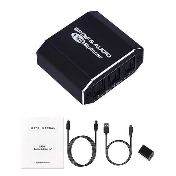 JIAHAOO Toslink Optical SPDIF Digital Audio Splitter 1x3 1 In 3 Out Aluminium 40m Range Signal Quality Audio Use