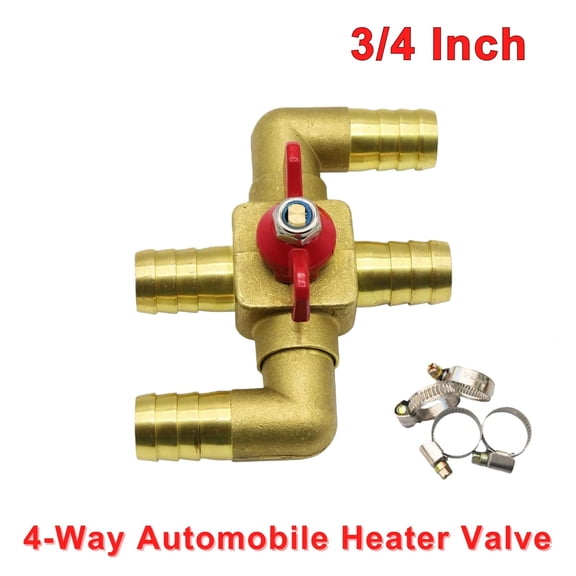 JIAHAOO Vehicle 4-Way Heater Valve, Solid Brass 3/4" Barb, 1.6Mpa Pressure for Automobile AC Coolant Control