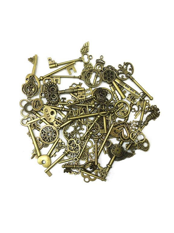 Vintage Bronze Skeleton Keys Pendants 69 Mixed Shapes For Arts Crafts Party Gifts Decoration