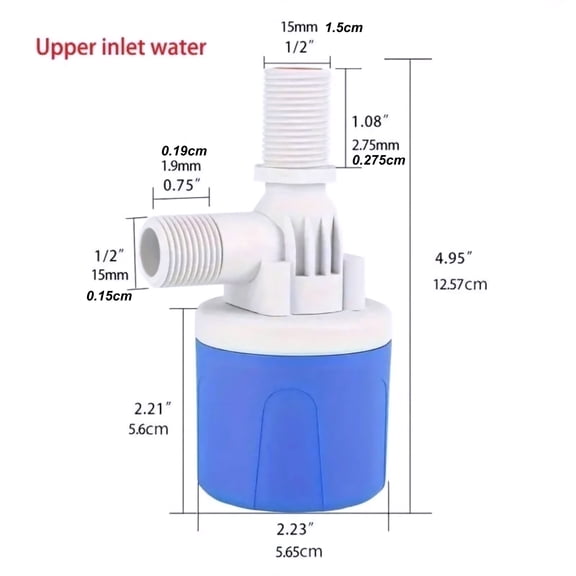 JIAHAOO Water Level Floating Valve 1/2" Thread, Plastic White/Blue, Mechanical for Cooling Towers Livestock Waterers Storage Tanks