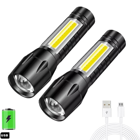 JIAHAOO Zoom Led Flashlight 2-Pack Usb Rechargeable 5W Ip66 Portable Light For Camping Hiking Fishing Emergency Kit