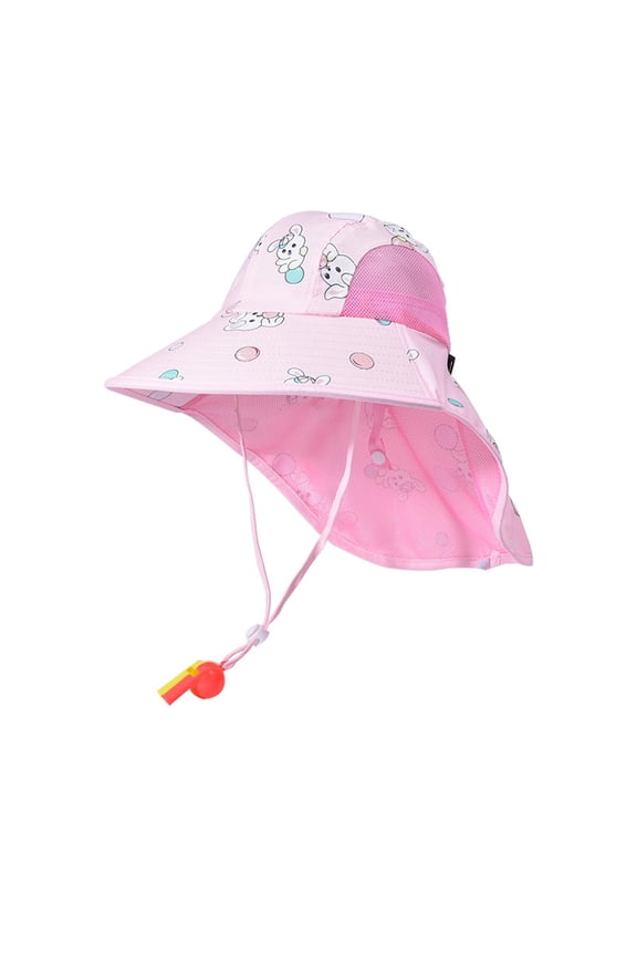 Baby Sun Hat with Neck Flap Wide Brim Ponytail Beach Summer Bucket Hat for Girls Boys, Pink
