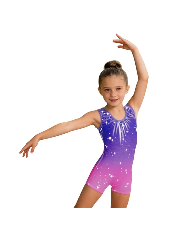 Girls Athletic Romper Long Sleeve Stretch Gymnastics Leotard Jumpsuit Dance Bodysuit Yoga Activewear for Kids Toddlers, Purple, 3-4 Years