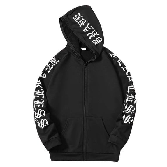 JIAHONG Boys Hoodies Sweatshirts For 13 16 Years Zip Up Jacket With Letter Print Casual Outerwear For School And Daily Wear, Black, 15-16 Years