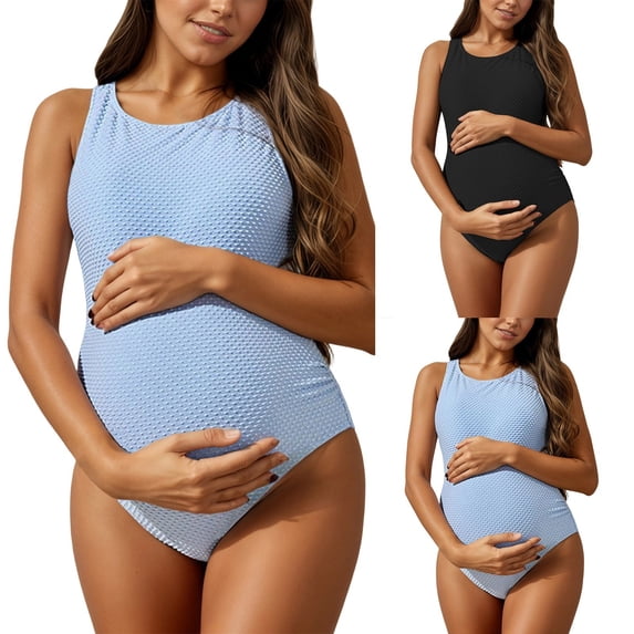 JIAHONG Maternity One Piece Swimsuit Seamless One Bathing Suit Ribbed U-Shaped Back Pregnancy Swimwear, Blue