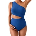 thumbnail image 1 of JIAHONG Maternity Swimsuit Cutout One Shoulder Bikini Set 2 Piece Bathing Suits with Adjustable Tie and High Waist Bottom, Blue, 1 of 5