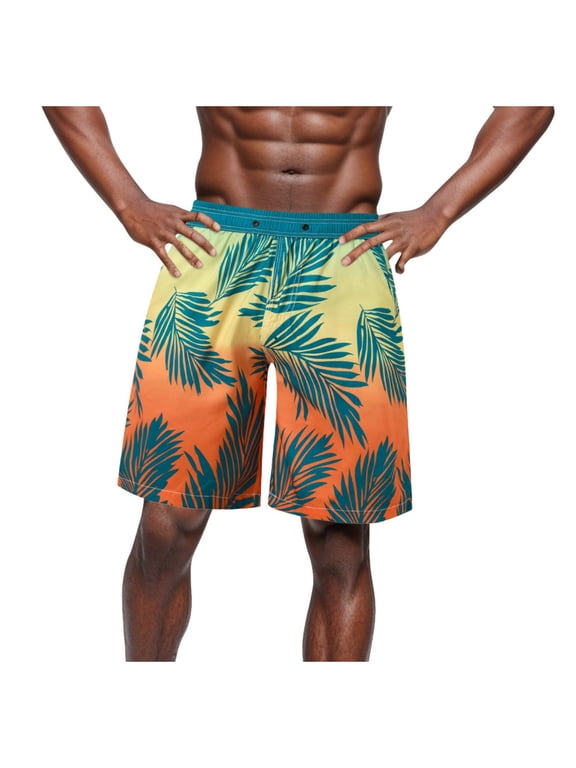 Men's Swim Trunks Quick Dry Bathing Suit Swimming Board Shorts Mesh Lining Hawaiian Beach Swimwear with Pockets, Orange
