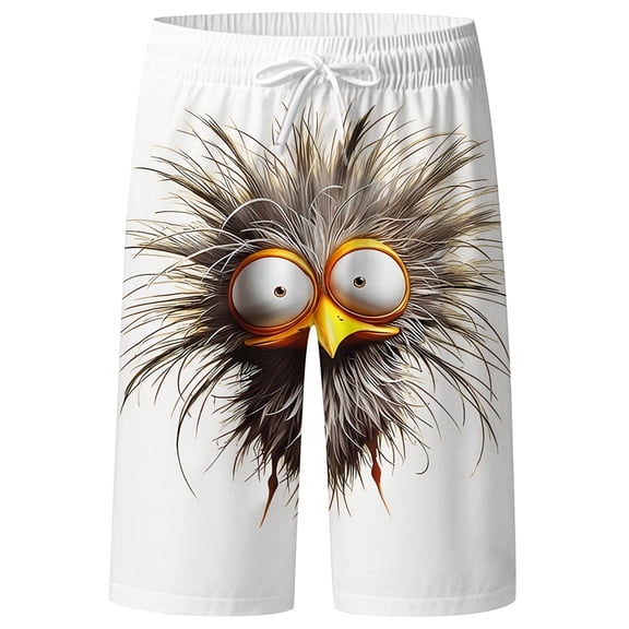JIAHONG Mens Swim Trunks Funny Face Print Swim Trunks, Quick Dry 3D Cartoon Beach Board Shorts with Drawstring, White