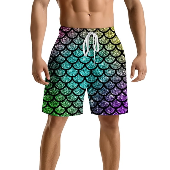 JIAHONG Mens Swim Trunks with Mesh Lining Fish Scale Printing,Quick Dry Swimsuit Board Shorts Beach Pants Swimwear Bathing Suits , Green