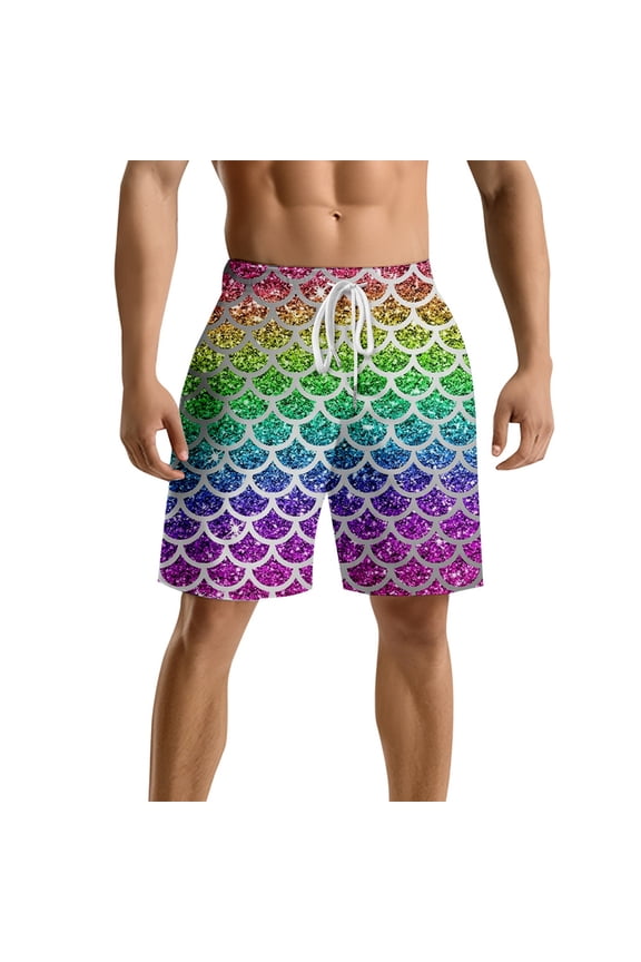Mens Swim Trunks with Mesh Lining Fish Scale Printing,Quick Dry Swimsuit Board Shorts Beach Pants Swimwear Bathing Suits , Purple