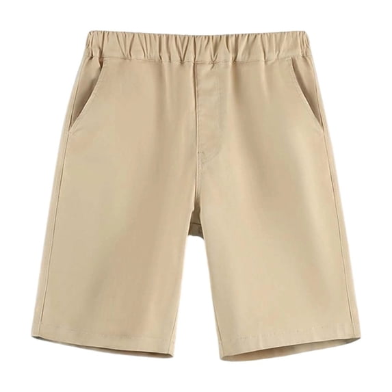JIAHONG School Uniform, Side Pockets Breathable Solid Color Summer Shorts, Back to School, Khaki, 10-11 Years