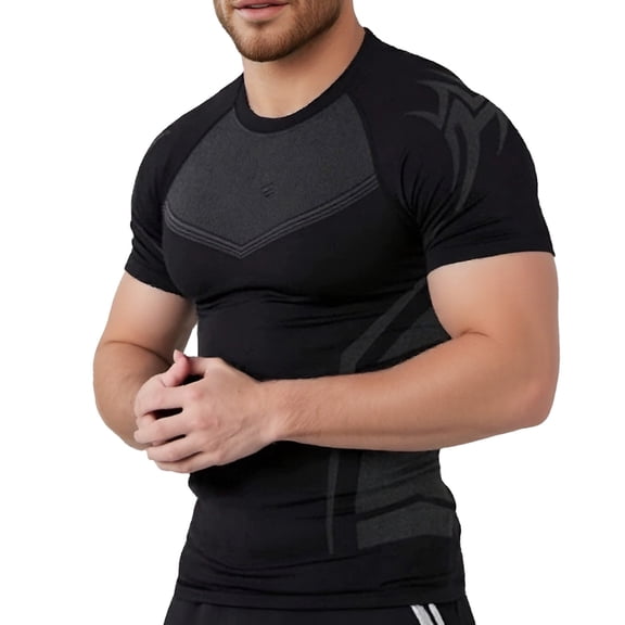 JIAHONG Shapewear for Men's, Compression Shirts Short Sleeve T-Shirt Athletic Compression Tops Workout Sports Base Layer Undershirt, Dark Gray