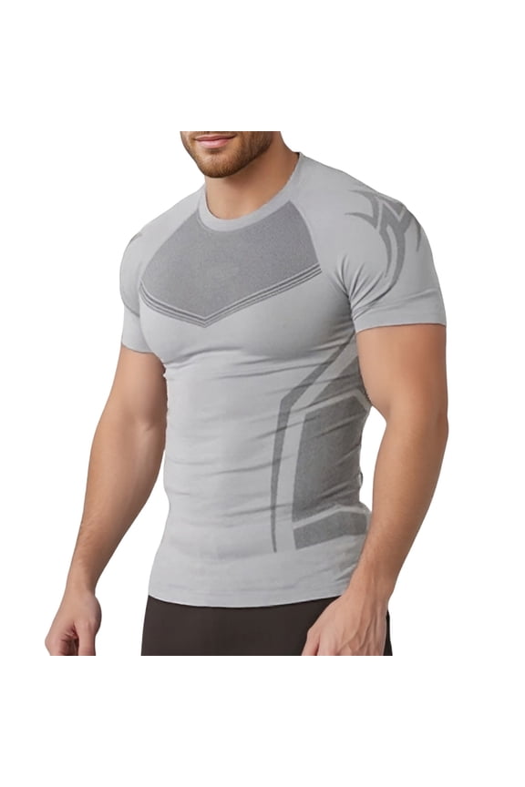 Shapewear for Men's, Compression Shirts Short Sleeve T-Shirt Athletic Compression Tops Workout Sports Base Layer Undershirt, Dark Gray