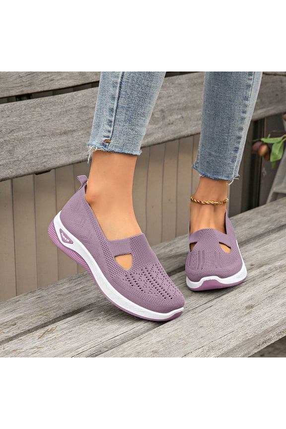 Shoes for Women Orthopedic Women's Slip On Walking Shoes Breathable Mesh Casual Loafers Lightweight Slip-on Sneakers for Summer Daily Wear, Light Purple
