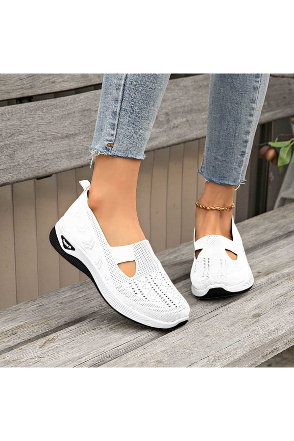 Shoes for Women Orthopedic Women's On Walking Shoes Breathable Mesh Casual Loafers Lightweight -on Sneakers for Summer Daily Wear, White