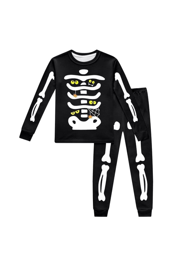 Skeletor Halloween Outfits for Kids Boys Sets Stylish Skeleton Print Hoodie and Long Pants, Black