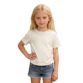 thumbnail image 1 of JIAHONG Toddler Girl Shirts Cartoon Print Crew Neck Short Sleeve T Shirt Top Fashion Back To School Shirt Summer T-Shirts Toddler To Big Kid, Beige, 5-6 Years, 1 of 4