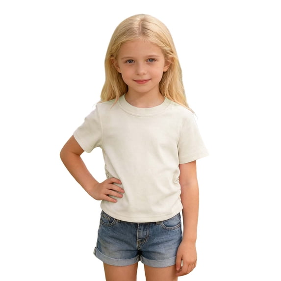 JIAHONG Toddler Girl Shirts Cartoon Print Crew Neck Short Sleeve T Shirt Top Fashion Back To School Shirt Summer T-Shirts Toddler To Big Kid, Beige, 5-6 Years