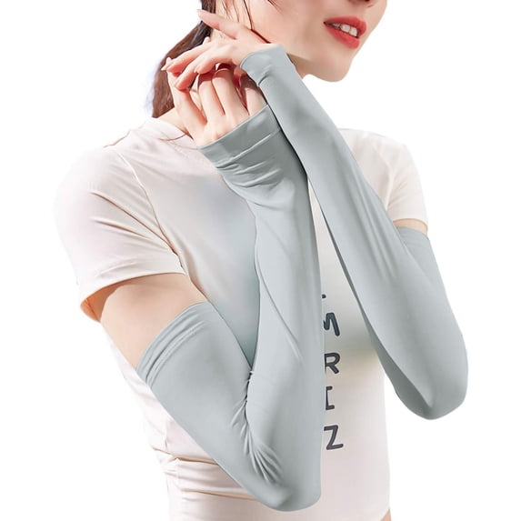 JIAHONG Women Summer Outdoor Solid Color Sun Block Soft Long Arm Sleeves Fingerless Gloves, Grey
