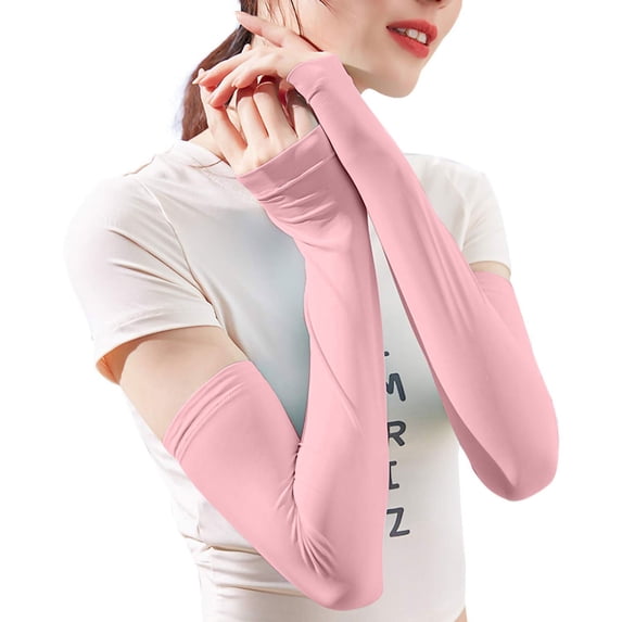 JIAHONG Women Summer Outdoor Solid Color Sun Block Soft Long Arm Sleeves Fingerless Gloves, Pink