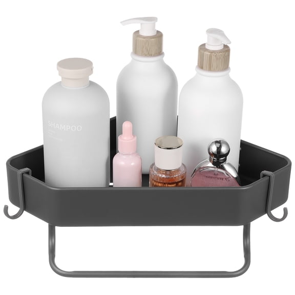 Toyandona 1Set Bathroom Corner Shelf Towel Holder Shower Gel Storage Rack Dark Grey Aluminum Alloy