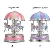 JIAHUI Luxury Carousel Music Box 3 Horses Rotate LED Light Luminous Rotation (Pink)