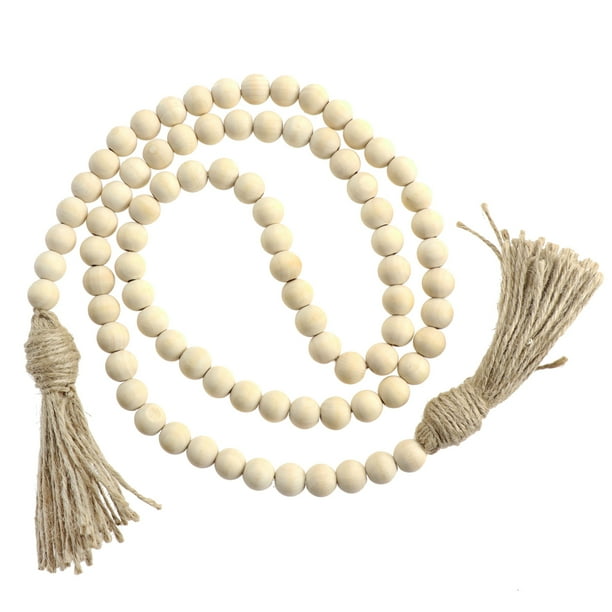 JIAHUI Wood Bead Garland with Tassels Farmhouse Beads Rustic Home