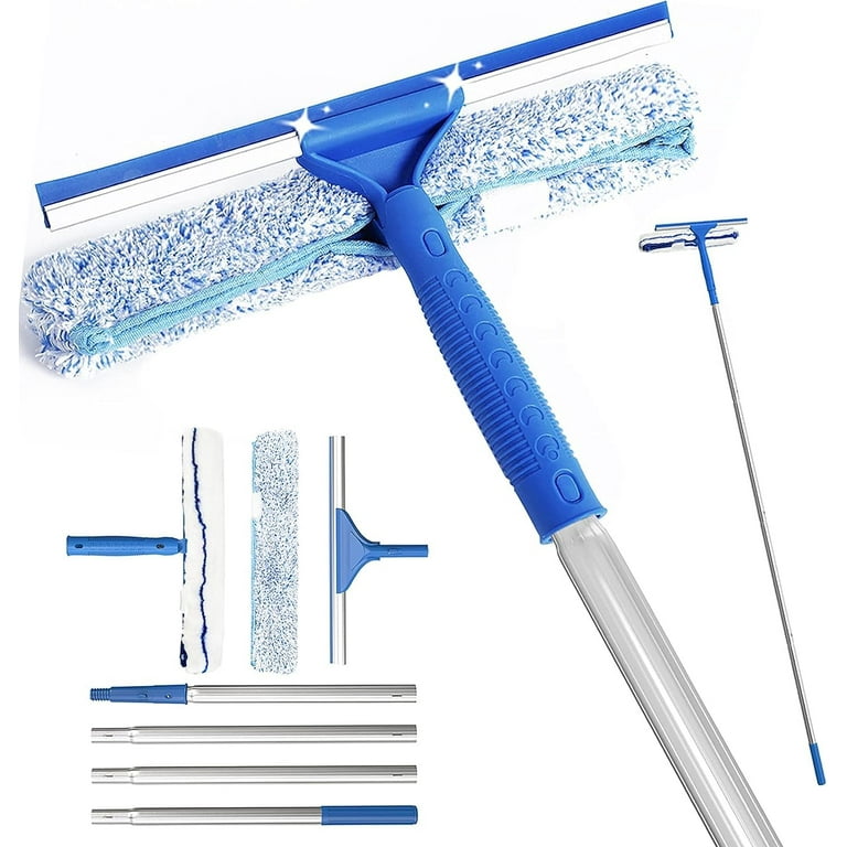 Jiaing 2 in 1 Window Squeegee with 64.9 inch Long Handle, Window Cleaning Squeegee Kit for Glass Door, Car Windshield, Mirror, Home, Blue