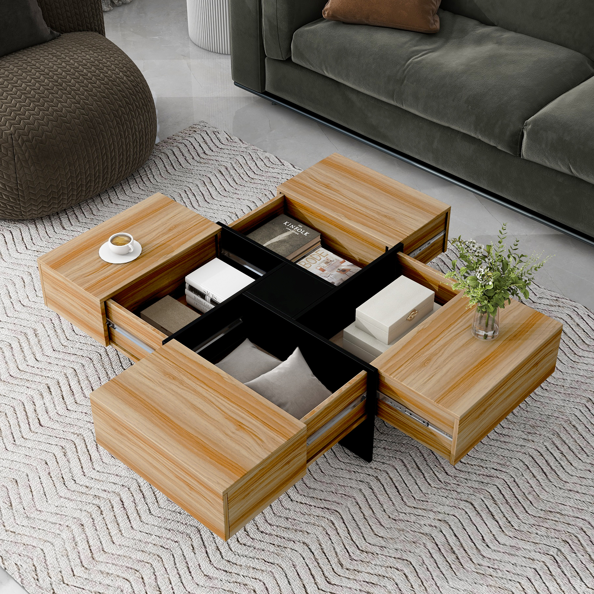 JIAING Coffee Table, Extendable Coffee Table with Hidden Storage