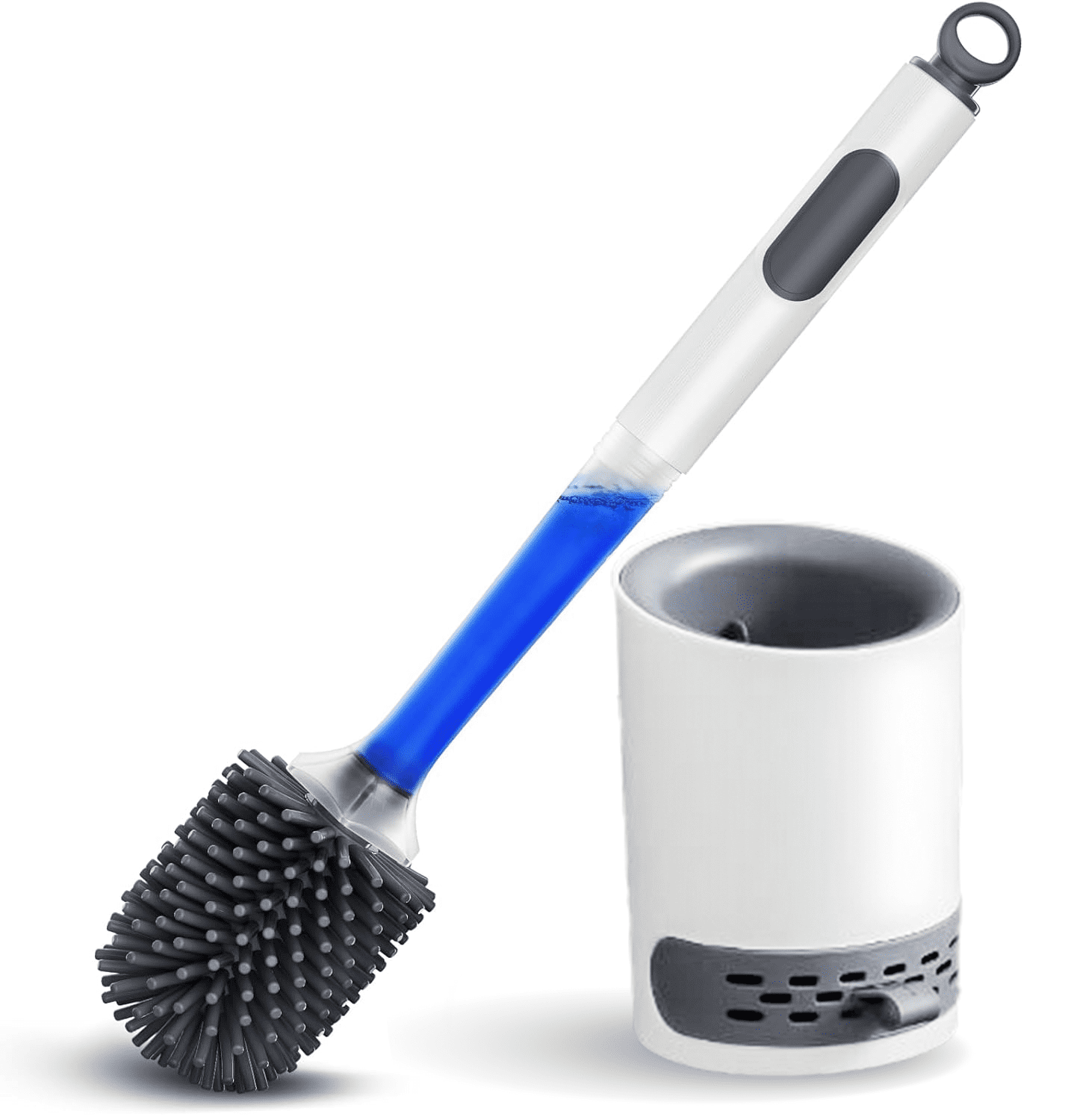 JIAING Toilet Brush and Caddy SetRefillable Handle Dispenses Gel