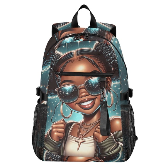 JIALIOU 14" Laptop Backpack Waterproof Airline Approved Stylish Casual Daypack for Travel Business College Work, Beautiful Black Woman Wearing Sunglasses