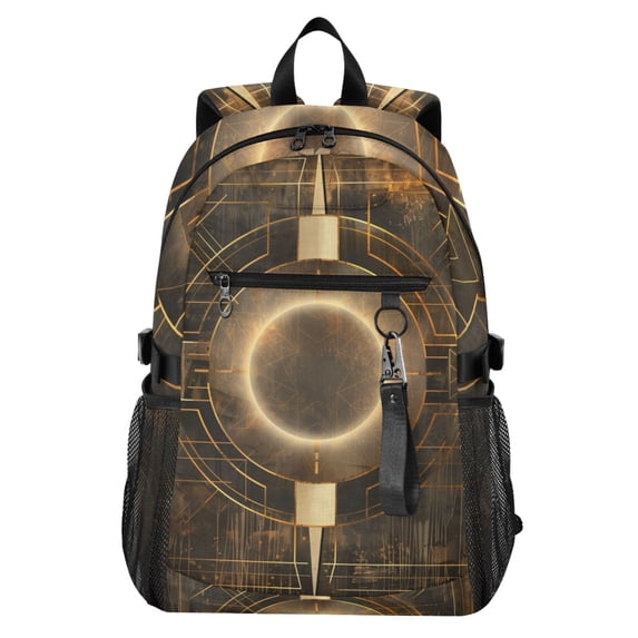 JIALIOU 14" Laptop Backpack Waterproof Airline Approved Stylish Casual Daypack for Travel Business College Work, Abstract Bronze Geometric