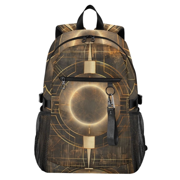 JIALIOU 14" Laptop Backpack Waterproof Airline Approved Stylish Casual Daypack for Travel Business College Work, Abstract Bronze Geometric