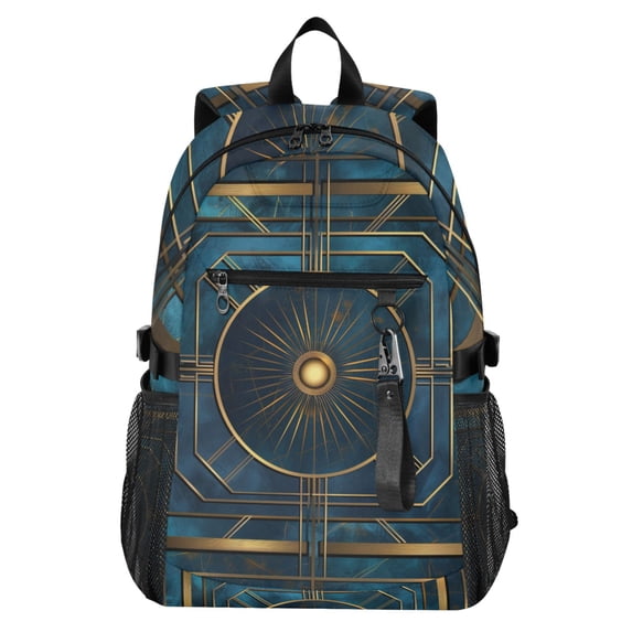 JIALIOU 14" Laptop Backpack Waterproof Airline Approved Stylish Casual Daypack for Travel Business College Work, Abstract Cerulean Geometric