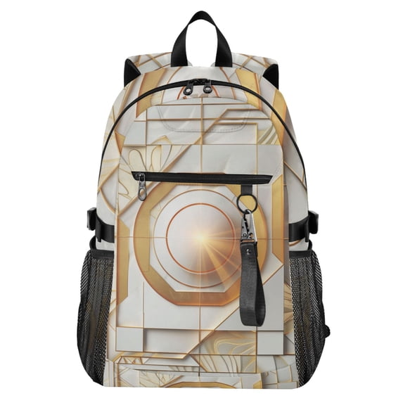 JIALIOU 14" Laptop Backpack Waterproof Airline Approved Stylish Casual Daypack for Travel Business College Work, Abstract White Geometric