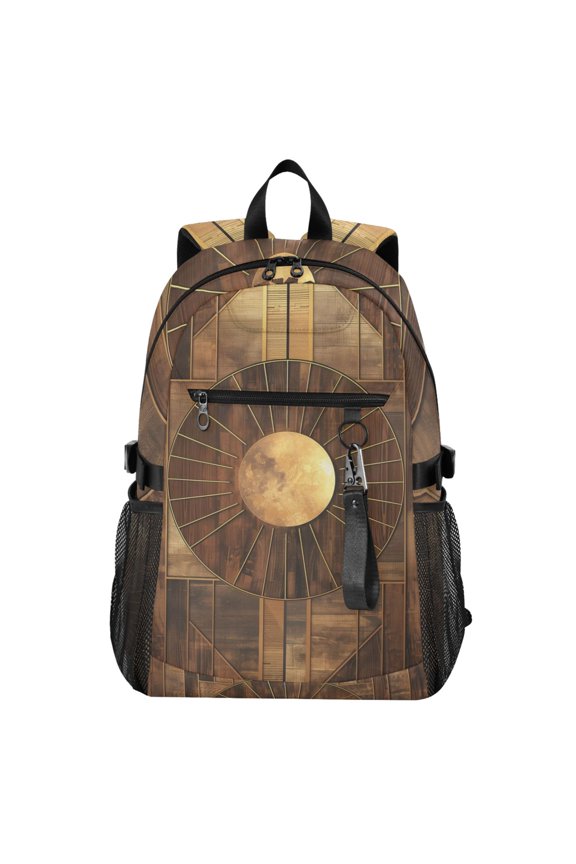 14" Laptop Backpack Waterproof Airline Approved Stylish Casual Daypack for Travel Business College Work, Abstract Wood Geometric